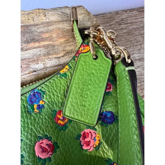 Coach Teri Shoulder Bag With Mini Vintage Rose Print Neon Green - Picture 5 of 10